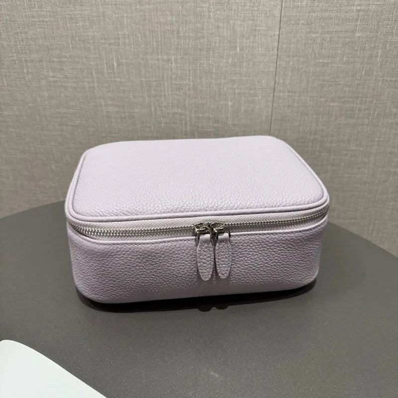 Leather large-capacity fashionable box-shaped makeup bag, portable multi-functional wash bag, simple travel cosmetic storage