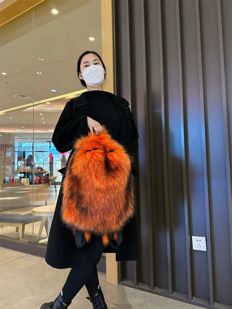 Faux Fur Backpacks for Women Kawaii Woolen Fabric School Bag Y2k Korean Travel Girls Fluffy Backpack Cute Plush Winter Schoolbag