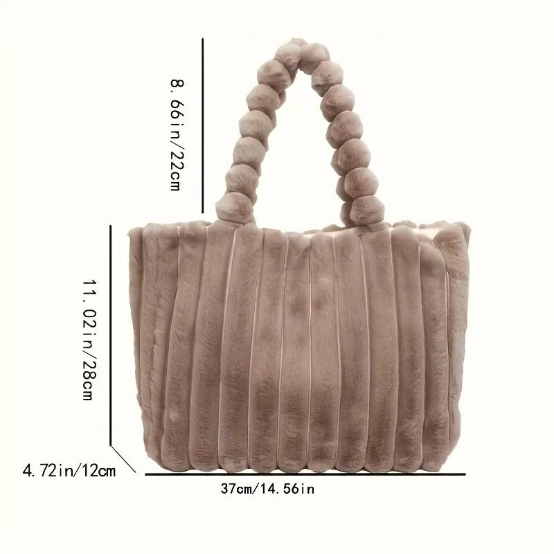 Autumn Winter Soft Plush Tote Bag Stylish College Student Shoulder Bags for Women Handbag with Leather Material Polyester Lining