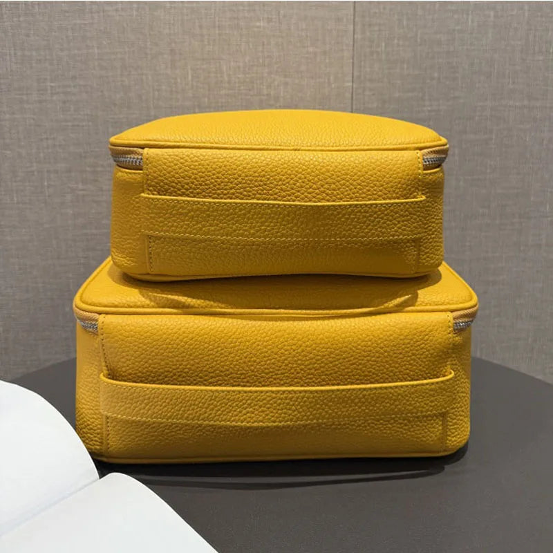 Leather large-capacity fashionable box-shaped makeup bag, portable multi-functional wash bag, simple travel cosmetic storage