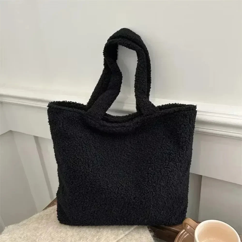 Fashion Large Capacity Lamb Plush Winter New Women Lady Bag Solid Texture Simple Elegant Warm Comfortable Handbag Shoulder
