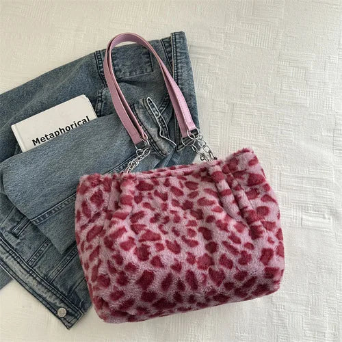 Fashion Large Capacity Lamb Plush Winter New Women Lady Bag Solid Texture Simple Elegant Warm Comfortable Handbag Shoulder