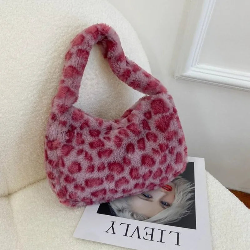 Fluffy Tote Bags Soft Plush Shoulder Underarm Bag Solid Color Purse Autumn Winter Handbag Women Lady Fashion Storage Pouch 2025